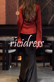 Jenny Satin High Rise Elastic Waist Flare Maxi Skirt