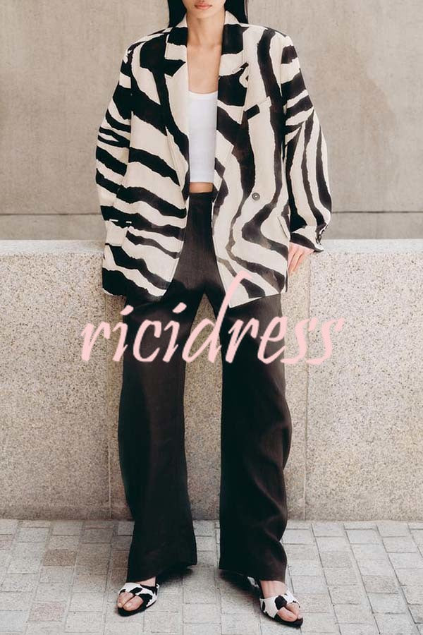 Breath of Freedom Animal Print Button Up Long Sleeve Lapel Loose Blazer