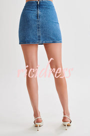 Modern Flavor Denim High Rise Back Zipper A-line Stretch Mini Skirt