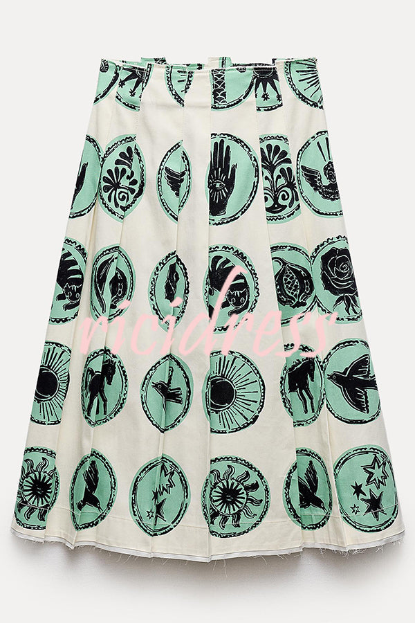 Unique Printed Sexy V-neck Back Gathered Top and Midi Skirt Set