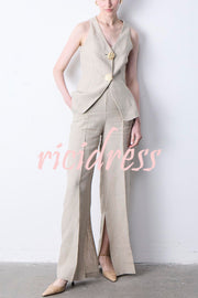 Solid Color Pocket Slit Loose Wide Leg Pants