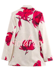 Special Attendance Satin Floral Print Long Sleeve Lapel Loose Blazer