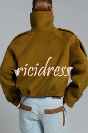 Ellie Epaulettes Stand Neck Double-Breasted Pocket Cropped Loose Woolen Coat