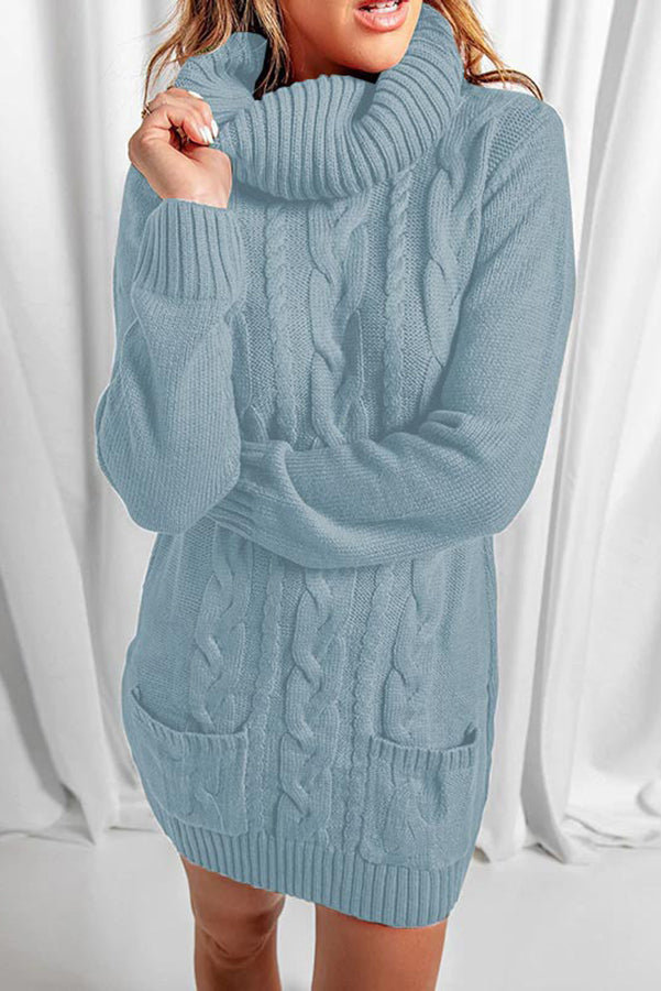 Relax More Cable Pocketed Knit Mini Dress
