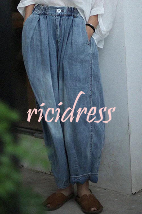 Imelda Vintage Elastic Waist Baggy Lantern Jeans