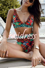 Aloha Honey Leopard Printed Colorblock Bikini
