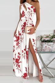 Jolie Floral One Shoulder Cutout Slit Maxi Dress