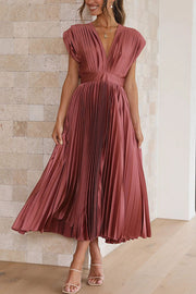 Hello Gorgeous Satin Pleated Midi Dress