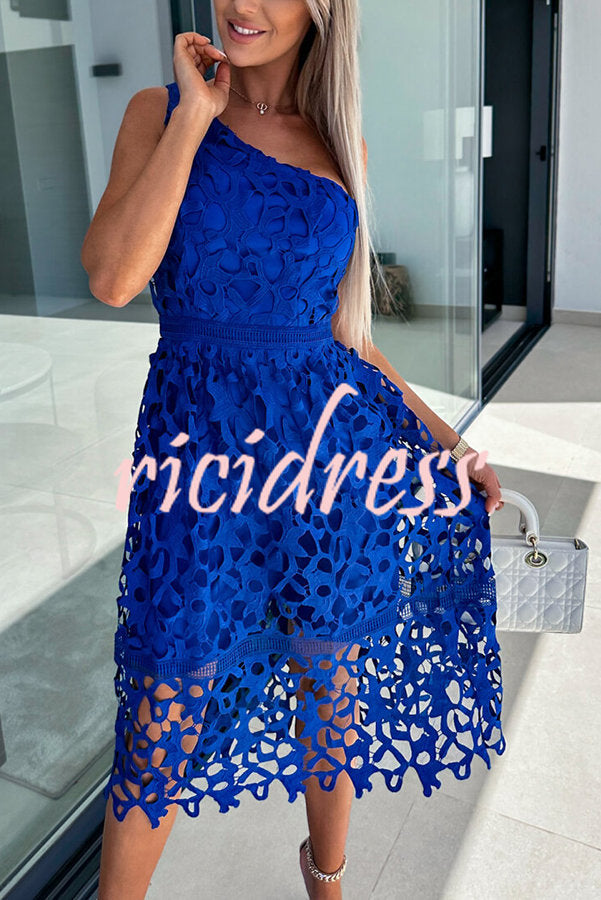 Perfect Moments One Shoulder Crochet Lace Midi Dress