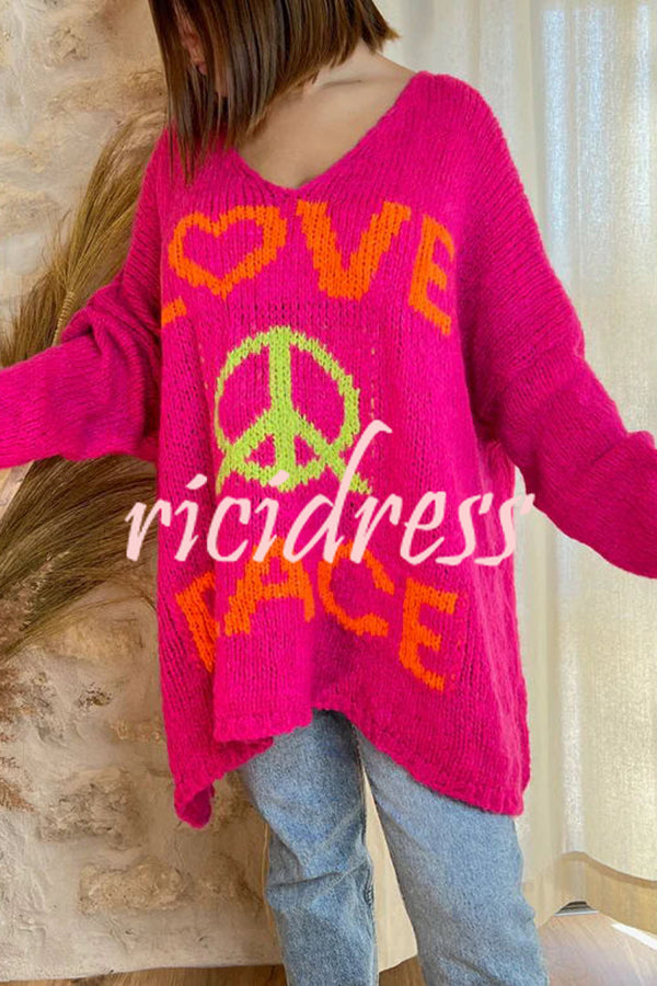 Love Never End Knit Peace Pattern A-line Loose Sweater
