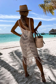 Queen of The Beach Tassel Cutout Knit Cover-up Dress