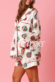 New Year's Eve Fun Ornament Printed Elastic Waist Pocket Pajama Shorts Set
