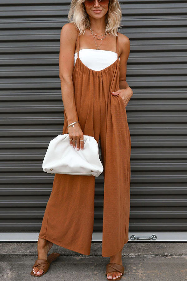 Unstoppable Feeling Pocketed Tie Wide Leg Overalls