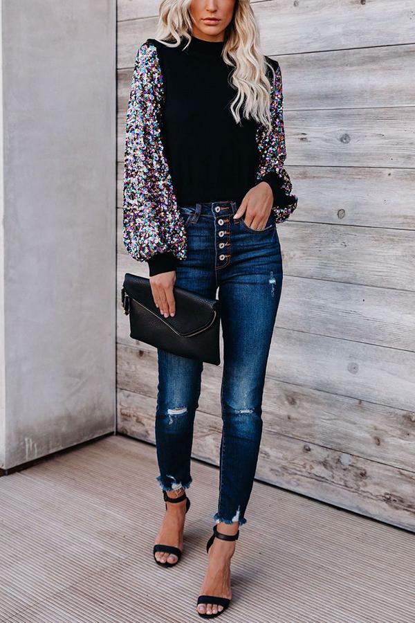 Disco Fever Sequin Sleeve Knit Top