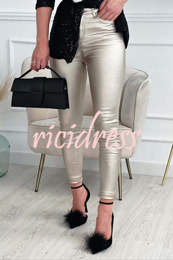 Disco Shimmer Waxed Leather Effect Pants