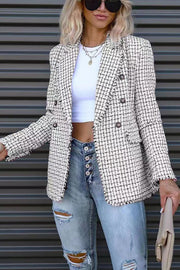 Out In NYC Tweed Plaid Double Breasted Blazer