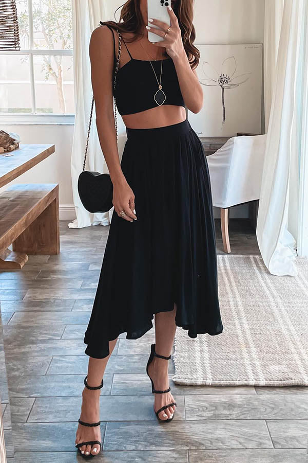 Style Muse Crop+Flowy Double Lined Skirt Suit