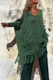 Coming with You Knit Tassel Trim Pocketed Loose Sweater
