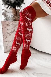 Christmas Snowflake Elk Long Knit Over-the-Knee Pile Socks