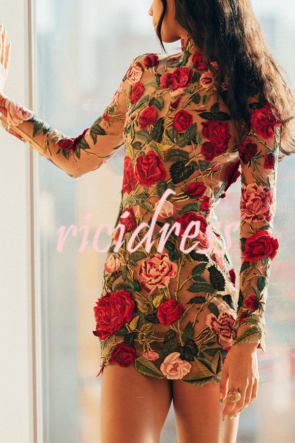 Rosie Moments Floral Applique Long Sleeve Mini Dress