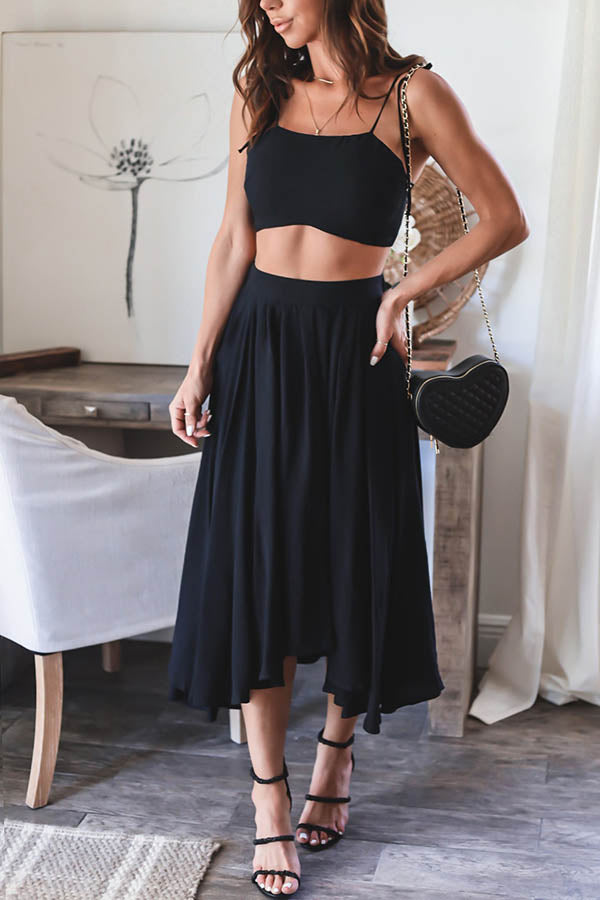 Style Muse Crop+Flowy Double Lined Skirt Suit