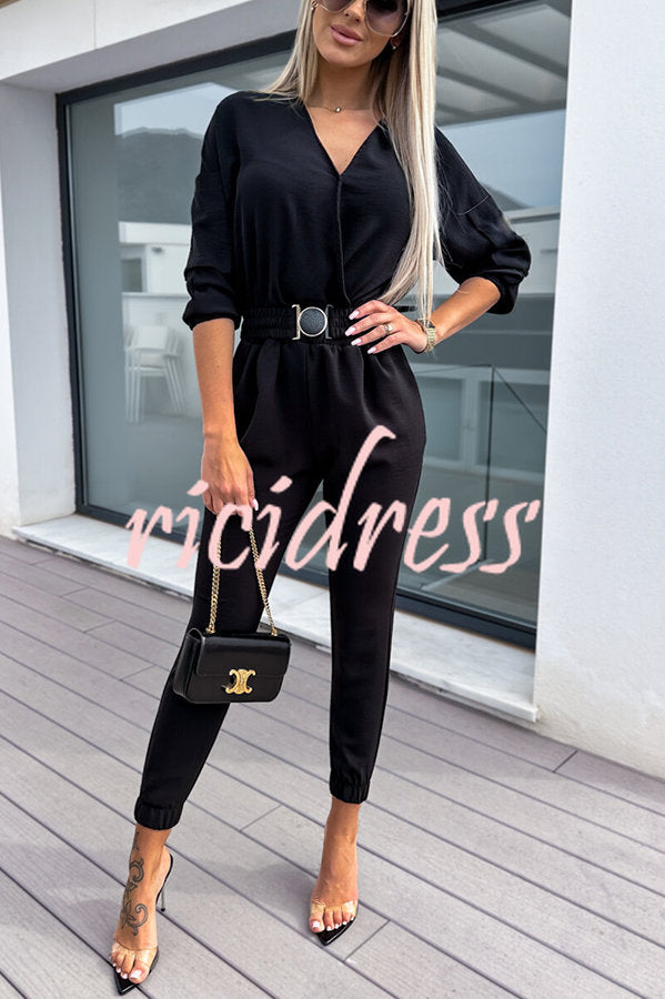 What You Waiting for Elastic Belted Pocketed Jumpsuit