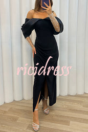 Exciting Event Tulle Off Shoulder Embellished Mesh Sleeve Ruched Maxi Dress