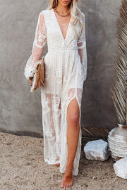 Fairy Air Fluttering V-neck See-through Lace Dress