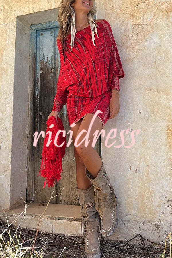 Coastal Bliss Tie-dye Print Dolman Sleeve Stretch Mini Dress