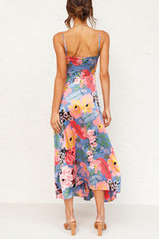 Cailey Satin Printed Cutout Slit Midi Dress