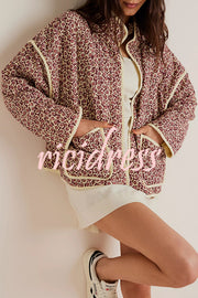 Floral Print Pocket Contrast Concealed Button Cotton Coat