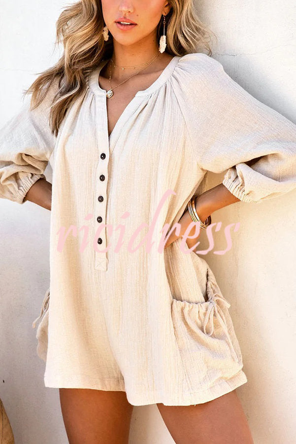 Shannon Cotton Blend Pocketed Button Romper