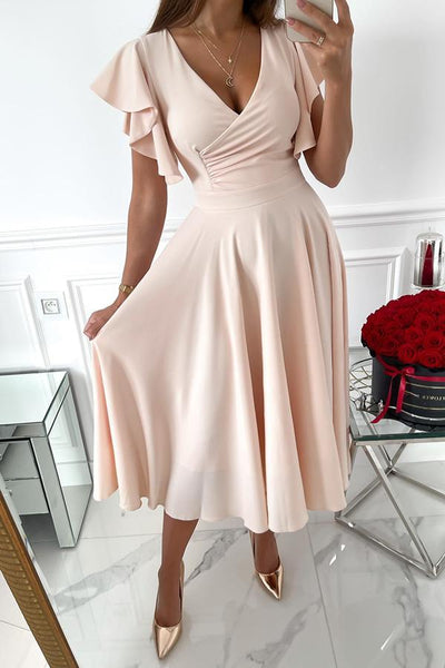 Certainly Chic Ruffle Sleeves Midi Dress