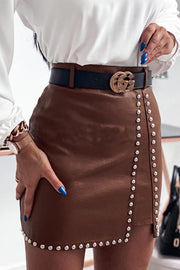 Evie Sexy Faux Leather Beaded Skirt