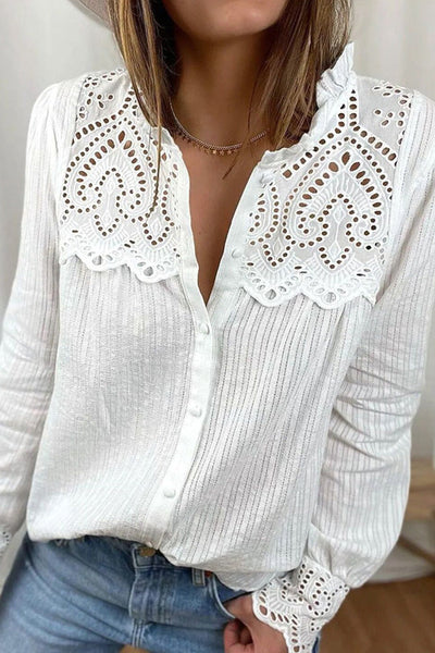Fulfilled Heart Lace Button Ruffle Neck Blouse
