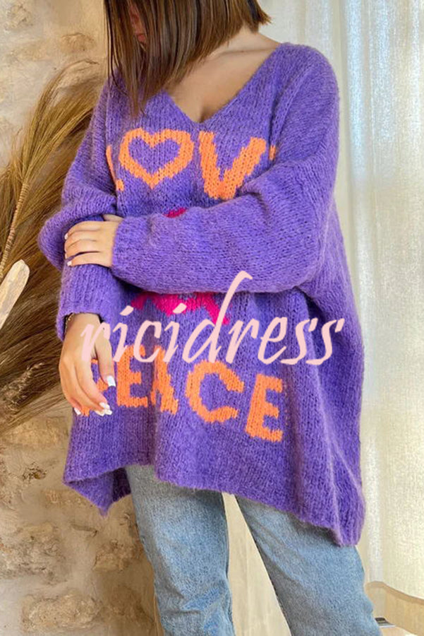 Love Never End Knit Peace Pattern A-line Loose Sweater