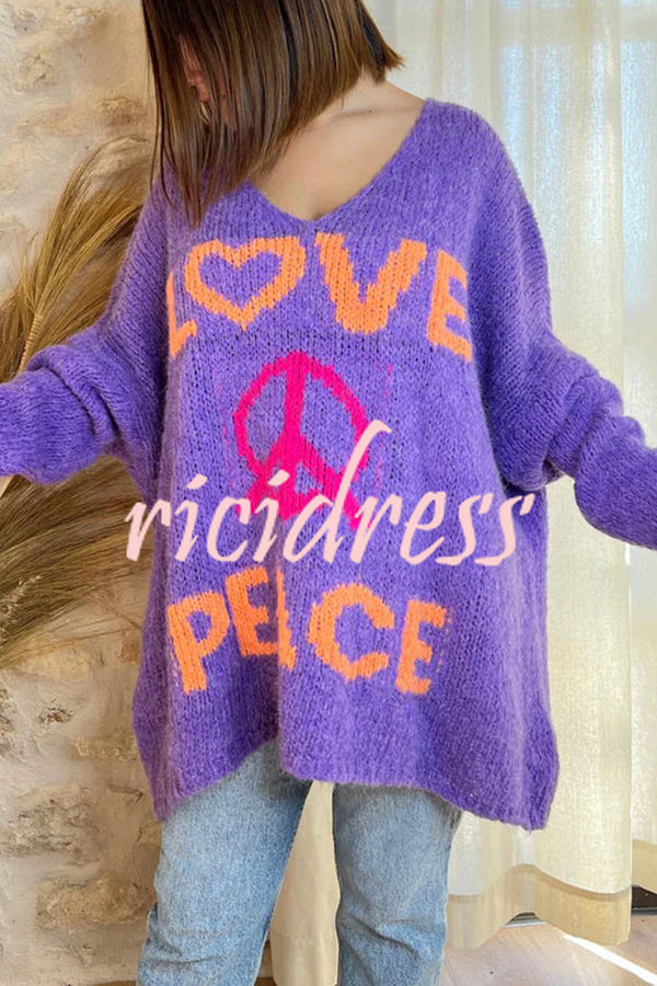 Love Never End Knit Peace Pattern A-line Loose Sweater