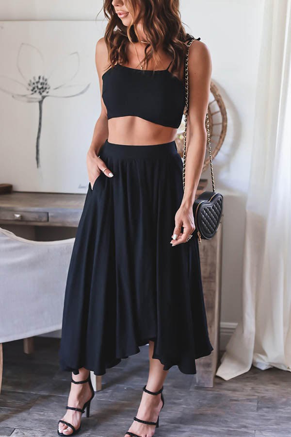 Style Muse Crop+Flowy Double Lined Skirt Suit
