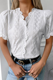 Stylish Space Lace Puff Sleeve Top