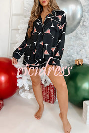 New Year's Eve Fun Ornament Printed Elastic Waist Pocket Pajama Shorts Set