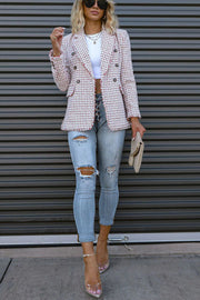 Out In NYC Tweed Plaid Double Breasted Blazer