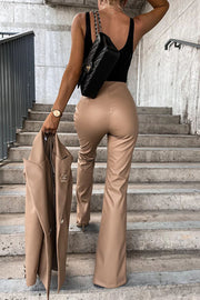 Drasilla Faux Leather High Waist Slit Pants