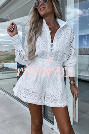 Radiant Blessings Eyelet Crochet Lace Blouse and Shorts Set
