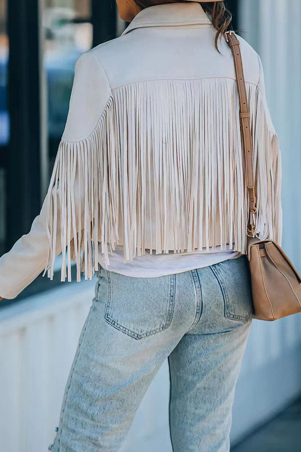 All Night Cropped Fringe Faux Suede Jacket