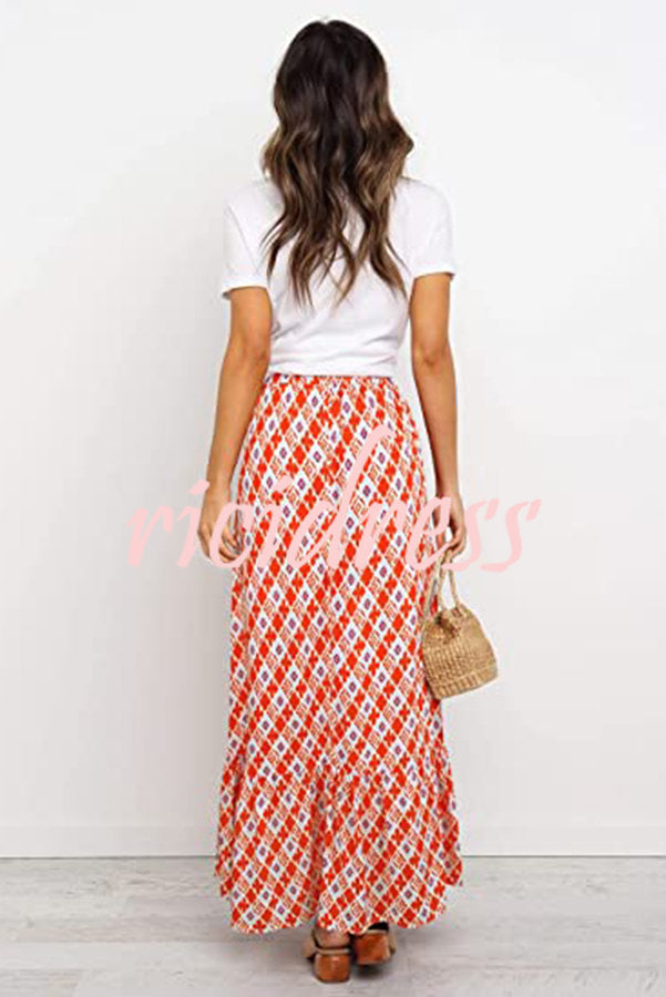 Coastal Charisma Printed Elastic Waist Maxi Skirt