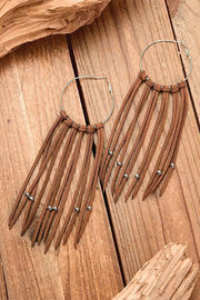 Hand-woven tasseled leather bohemian earrings