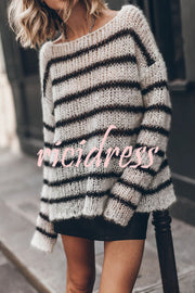 Time for Warmer Layers Fluffy Stripes Relaxed Knit Sweater