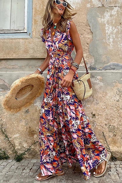 Pursue Your Passion Floral Ruffle Sleeve Maxi Dress – ricidress