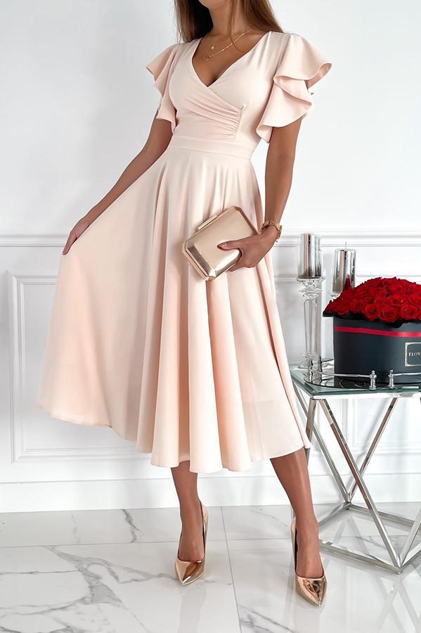 Certainly Chic Ruffle Sleeves Midi Dress