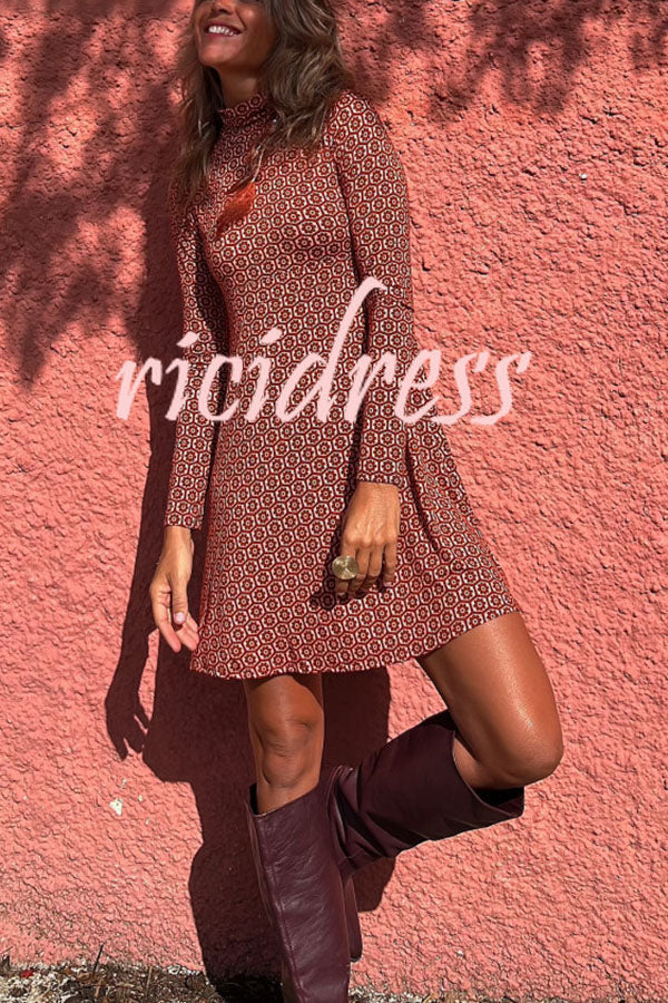 Moment In Time Printed High Neck Mini Dress